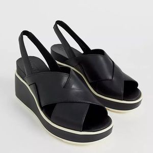 Camper Tropik Slingback Wedge Leather Sandals, Black, Size 39